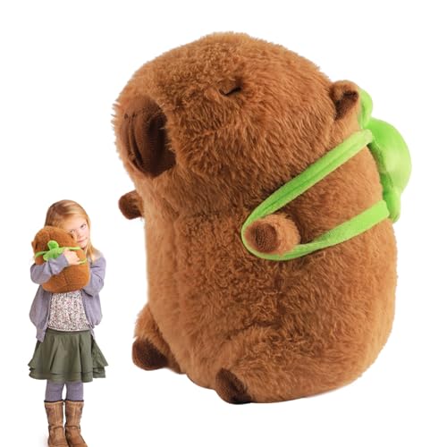 Necdeol Capybara Plüschtier, 23cm Capybara Plushie Puppen, Niedlicher Kuscheltier Capybara mit Schildkrötenrucksack | Plüsch Capybara Figur Stofftier Kissen Home Deko Kinder von Necdeol