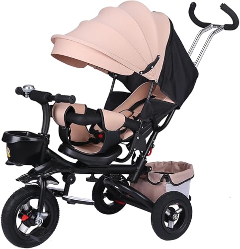 Baby Dreirad, 4 in 1 Faltbarer Kinderwagen Dreirad, Baby Dreirad abnehmbar schieben Auto Fahrrad mit Schiebebügel, abnehmbares Verdeck drehbarer Sitz schieben Dreirad für Kleinkinder(Beige) von NecvDcvs