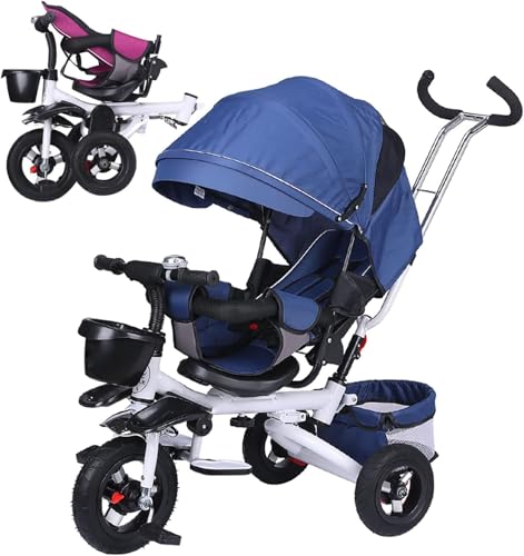 Baby Dreirad, 4 in 1 Faltbarer Kinderwagen Dreirad, Baby Dreirad abnehmbar schieben Auto Fahrrad mit Schiebebügel, abnehmbares Verdeck drehbarer Sitz schieben Dreirad für Kleinkinder(Blue) von NecvDcvs