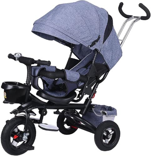 Baby Dreirad, 4 in 1 Faltbarer Kinderwagen Dreirad, Baby Dreirad abnehmbar schieben Auto Fahrrad mit Schiebebügel, abnehmbares Verdeck drehbarer Sitz schieben Dreirad für Kleinkinder(Gray) von NecvDcvs