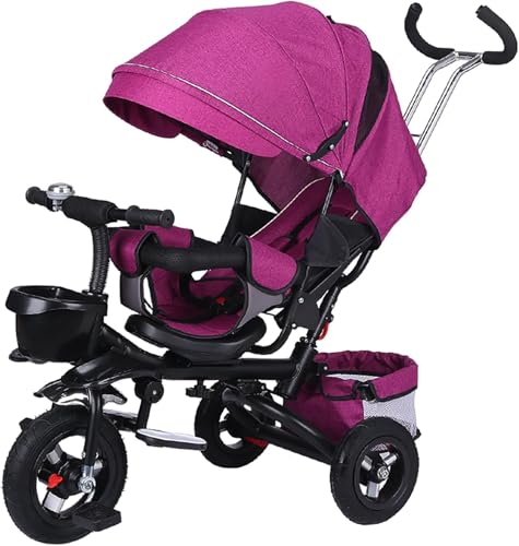 Baby Dreirad, 4 in 1 Faltbarer Kinderwagen Dreirad, Baby Dreirad abnehmbar schieben Auto Fahrrad mit Schiebebügel, abnehmbares Verdeck drehbarer Sitz schieben Dreirad für Kleinkinder(Pink) von NecvDcvs