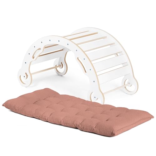 Need Sleep Leo Kletterbogen mit Kissen für Kinder Klettergerüst Indoor MDF Kinderwippe Holz Wippe Montessori Spielbogen Holzspielzeug Klettern Balance Weiß (Rosa, L) von Need Sleep