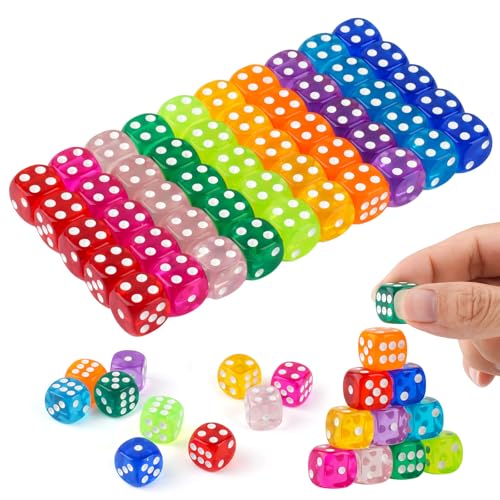 50 Stück Würfel Set, 14mm Spielwürfel, Acryl Würfel Bunt mit Runden Ecken für Würfelspiele Tischspiele Bar KTV Party Tutoring, 10 Farben mit Aufbewahrungsbox von Neerow