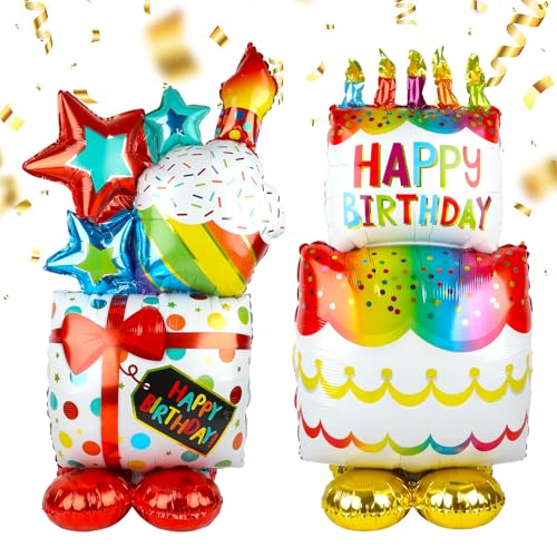 Folienballon Geburtstag XXL, 2 Stück Luftballon Geburtstag mit Stehenden Luftballon in Torten- & Geschenkform, Folienballon Happy Birthday für Kindergeburtstag, Partydeko Jungen & Mädchen, Erwachsene Folienballon Geburtstag XXL, 2 Stück Luftballon Geburtstag mit Stehenden Luftballon in Torten- & Geschenkform, Folienballon Happy Birthday für Kindergeburtstag, Partydeko Jungen & Mädchen, Erwachsene von Neerow