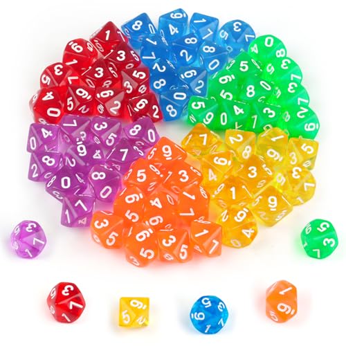 Polyedrische Würfelset, 60PCS Acrylic Dice Set, D10 Spielwürfel Würfel Bunt für D&D/RPG/MTG Table Games, Board Game, Card Game, Role Play für Unterhaltungsaktivitäten, Familientreffen, Freizeitlokale von Neerow