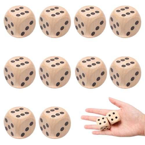 Neikafan 10 Stück 30mm Würfel Groß Holzwürfel Spielwürfel Groß Natur Holz Großer Würfel for Würfelspiele Unterricht Brettspielekartenspiel Partyspiele Ubehör von Neikafan