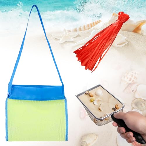 Neikafan Strandnetzschaufel mit Netztasche Sandspielzeug Sandschaufel zum Aufheben von Muscheln Strand Netzschaufel Sandsieb Schaufel und Sandspielzeug Tasche Netz Set für Jungen und Mädchen von Neikafan