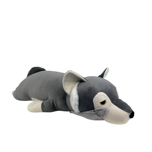 Nemu Nemu Animals 6292879 Plüschtier, Wolf Loulou, Kuscheltier, extra weich und kuschelig, Stofftier, Designed in Japan, Kuschelkissen, Größe XXL, 66 cm von Nemu Nemu Animals