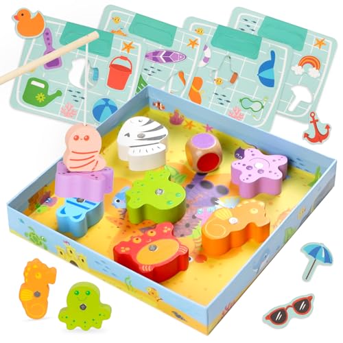 Nene Toys Angelspiel ab 2 Jahren - Magnetisches Fische-Angeln-Spiel, Magnetspiel mit Farbzuordnungs-Puzzle – Motorikspielzeug, Holzspielzeug, Montessori-Lernspiel – Geschenk Jungen Mädchen 2 3 Jahren von Nene Toys