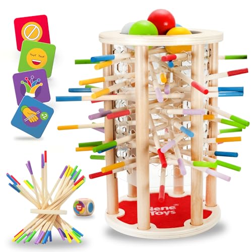 Nene Toys BALLFALL Groß – Montessori Spielzeug ab 3 Jahren – Pädagogisches Brettspiel aus Holz mit bunten Stäbchen, Würfel & Karten – Kinderspiel ab 3 Jahren – Geschenk für Jungen & Mädchen 3-9 Jahre von Nene Toys