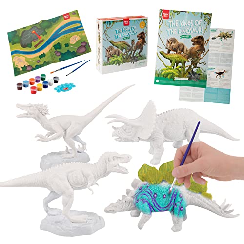 Nene Toys Dino DIY-Set für Kinder 3–7 Jahre alt [Die Könige der Dinosaurier] – Spielset: 4 Dinosaurier, 2 Farbsets, 2 Pinsel, Lernposter, Spielmatte – Spielzeug-Klassiker zum Malen & Basteln von Nene Toys