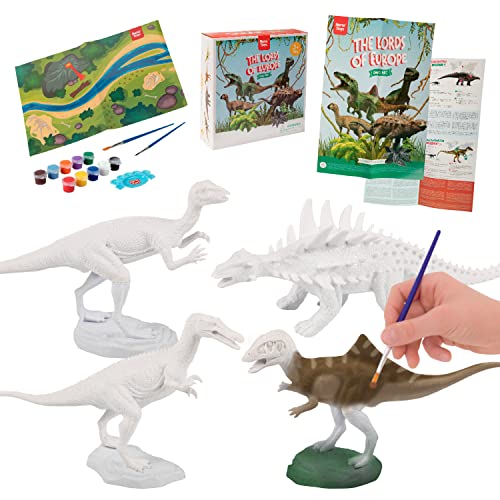 Nene Toys Dinosaurier-Bastelset für Kinder im Alter 3–7 Jahre [Die Herrscher von Europa] – Spiel-Set mit: 4 Dinosaurier, 2 Farbsets, 2 Pinsel, Lern-Poster, Spielmatte – Dinos Basteln & Anmalen von Nene Toys