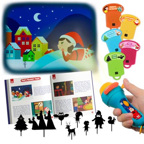 Nene Toys Interaktives Weihnachtsbuch mit Taschenlampen-Projektor & Schattenpuppen - Magische Geschichten & Theaterspielset für Kinder ab 3 Jahren - 5 Sprachen von Nene Toys