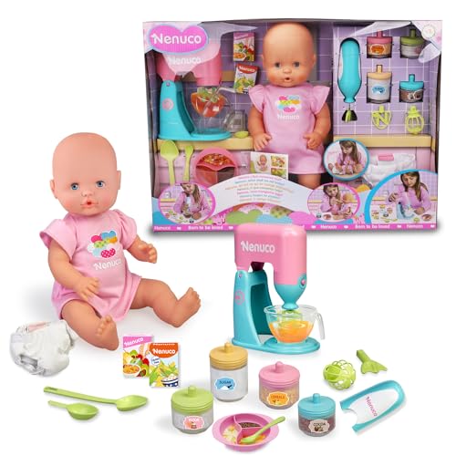 Nenuco - was Essen wir Heute?, Babypuppe mit Zubehör zum Zubereiten von Babynahrung, mit 2 elektronischen Spielzeugen, Mixer und Löffel, Puppen Spielzeug für Kinder ab 3 Jahren, Famosa (NFN43000) von Nenuco de Famosa