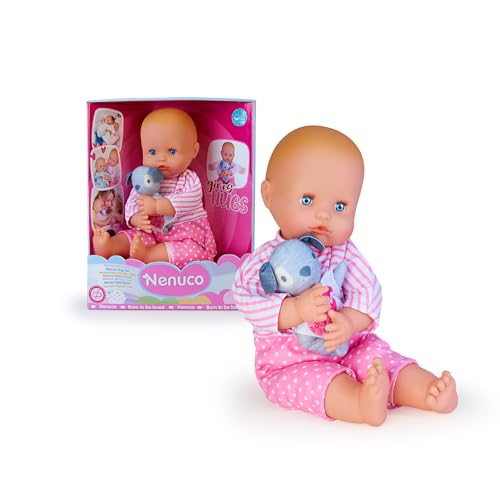 Nenuco Mimoson Babypuppe, sehr liebevoll und liebt es zu kuscheln, weicher Körper von 42 cm, Umarmungsmechanismus, inklusive Plüsch in Form eines Hündchens und Pinker Pyjamite, Kinder ab 3 Jahren, von Nenuco