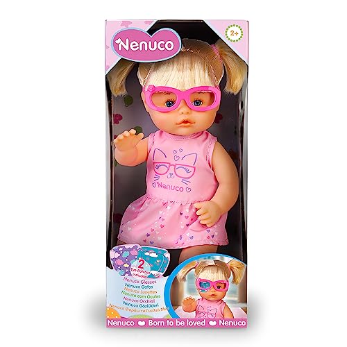 Nenuco - Brillen, Baby-Puppe mit Brille und blondem Haar mit Pferdeschwanz, inkl. 3 Farbflecken und Kleid, +2 Jahre, Famosa (NFN20000) von Nenuco