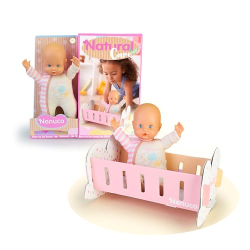 Nenuco Designs in natürlichen Farben, inklusive leicht zu montierendem Kinderbett aus Pappe, eine 25 cm große Babypuppe und weicher Körper (NFN81000) von Nenuco