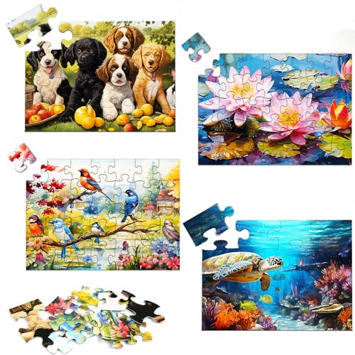 Neoflavie 4 Pack16 & 35 große Teile Puzzles für Senioren, Demenzprodukte für ältere Menschen, Alzheimer-Aktivitäten für Senioren mit Hund und Schildkröten - Einfache Erwachsenenpuzzles, 4 Stile von Neoflavie