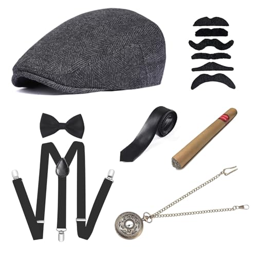 Neoreser 20er Jahre Herren Accessoires, Peaky Blinders Kostüm Mafia Karneval Kostüm Herren, 1920er Herren Kostüm Zubehör mit Westen & Verschiedenen Accessoires für Halloween(7-Teiliges Set) von Neoreser