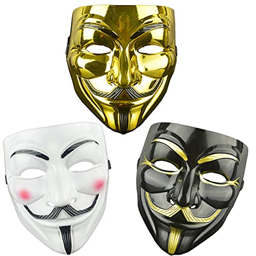 Nesloonp Halloween Maske, V for Vendetta Maske Erwachsene/Kinder, Game Master Maske Guy Masken, Fancy Carnival Adult Kostüm Accessories Motif Weiß(3PCS) von Nesloonp