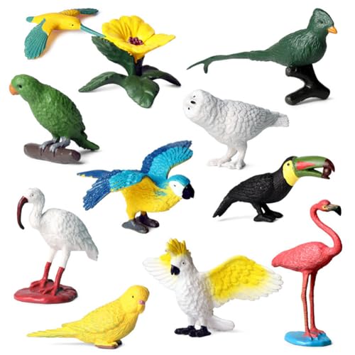 Nesloonp Realistisch Vogel Tierfiguren,Vogel Dekoration,10 Stück Mini Vogelfiguren,Miniatur Vogel Tiermodell Einschließen Flamingo Papageien,Weihnachtsdekoration Craft Ornament Home Garden Decor von Nesloonp