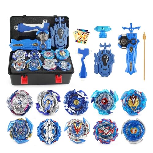 Netoke 10 in 1 Gyro Burst Gyro Set, 4D Kampfkreisel Kreisel Battle mit Launcher Gyro, inkl 4 Stück Gyro Accessory Set, Blau von Netoke