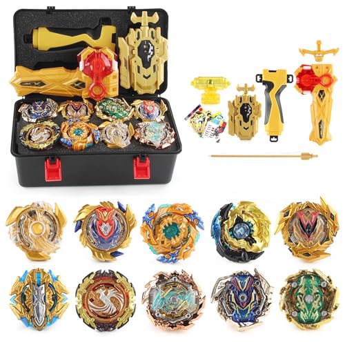 Netoke 10 in 1 Gyro Burst Gyro Set, 4D Kampfkreisel Kreisel Battle mit Launcher Gyro, inkl 4 Stück Gyro Accessory Set, Gold von Netoke