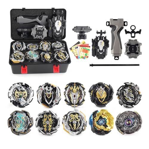 Netoke 10 in 1 Gyro Burst Gyro Set, 4D Kampfkreisel Kreisel Battle mit Launcher Gyro, inkl 4 Stück Gyro Accessory Set, Schwarz von Netoke