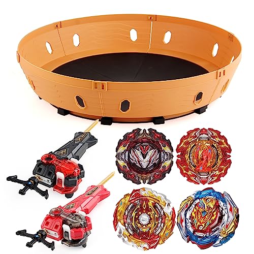 Netoke Gyro Arena Burst Kreisel Set,4D Metall Fusion KampfKreisel, Set mit 4 Kreiseln, 2 B-200 Battle Launcher, 1 Battle Disk, Jugendkampfspiele Wettbewerbsspielzeug, Geschenke für Kinde-B von Netoke