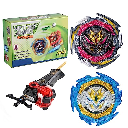 Netoke Gyro Burst Kreisel Set, 4D Metall Fusion Kampf Kreisel, Mit Battling Launcher Geschenk-Set, Jugendkampfspiele Wettbewerbsspielzeug, Modelle:B-180-1+B-194-1 von Netoke