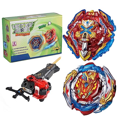 Netoke Gyro Burst Kreisel Set, 4D Metall Fusion Kampf Kreisel, Mit Battling Launcher Geschenk-Set, Jugendkampfspiele Wettbewerbsspielzeug, Modelle:B-200+B-201 von Netoke