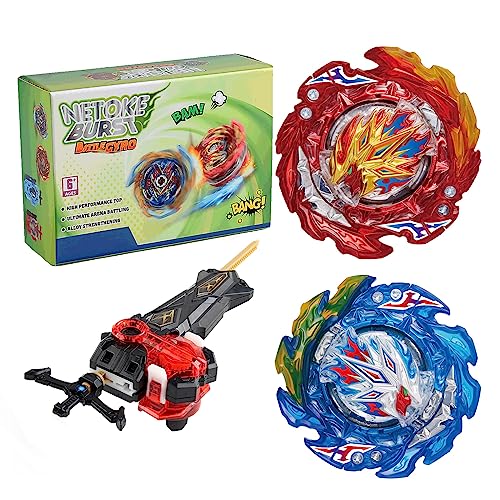 Netoke Gyro Burst Kreisel Set, 4D Metall Fusion Kampf Kreisel, Mit Battling Launcher Geschenk-Set, Jugendkampfspiele Wettbewerbsspielzeug, Modelle:B-203-1+B-203-2 von Netoke