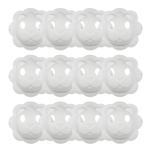 Netuno 12x Blanko-Masken Löwe weiße Pappmaske blank zum selbst Bemalen Gestalten Maskerade-Masken Gesichts Masken Karneval Cosplay Halloween Kostüm Papp Art Masken Blankomasken zum selber Gestalten von Netuno