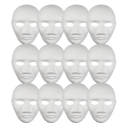 Netuno 12x Blanko-Masken Mensch groß Weiß Pappmasken blank zum selbst Bemalen Gestalten Maskerade-Masken Gesichtsmasken Papiermasken für Karneval Cosplay Halloween Kostüm Party Masken Halbmasken von Netuno