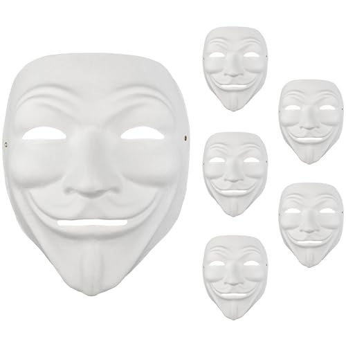 Netuno 6x Blanko-Masken Anonymous Weiß Pappmasken blank zum selbst Bemalen Gestalten Maskerade-Masken Gesichtsmasken Papiermasken für Karneval Cosplay Halloween Kostüm Party Masken Halbmasken basteln von Netuno