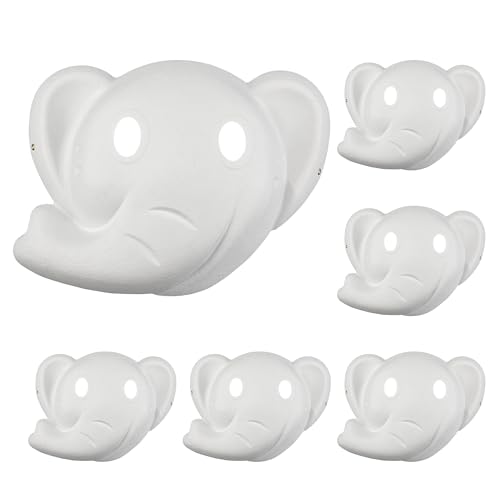 Netuno 6x Blanko-Masken Elefant weiße Pappmaske blank zum selbst Bemalen Gestalten Maskerade-Masken Gesichts Masken Karneval Cosplay Halloween Kostüm Papp Art Masken Blankomasken zum selber Gestalten von Netuno