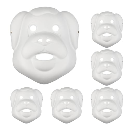 Netuno 6x Blanko-Masken Hund weiße Pappmaske blank zum selbst Bemalen Gestalten Maskerade-Masken Gesichts Masken Karneval Cosplay Halloween Kostüm Papp Art Masken Blankomasken zum selber Gestalten von Netuno