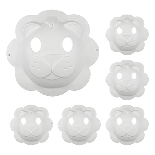 Netuno 6x Blanko-Masken Löwe weiße Pappmaske blank zum selbst Bemalen Gestalten Maskerade-Masken Gesichts Masken Karneval Cosplay Halloween Kostüm Papp Art Masken Blankomasken zum selber Gestalten von Netuno