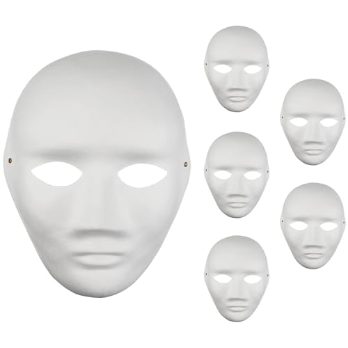 Netuno 6x Blanko-Masken Mensch groß Weiß Pappmasken blank zum selbst Bemalen Gestalten Maskerade-Masken Gesichtsmasken Papiermasken für Karneval Cosplay Halloween Kostüm Party Masken Halbmasken von Netuno