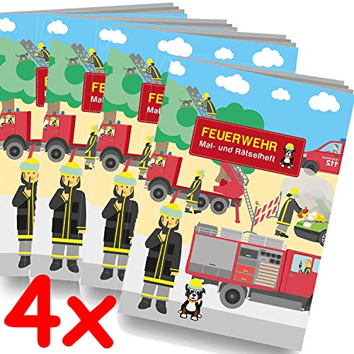 Neu: 4 Mal- und Rätselhefte * Feuerwehr * mit 12 Seiten in DIN A6 | perfekt als Mitgebsel oder Geschenk | Malbuch Feuerwehrauto Fire Fighter Malen Malblock Kinder von Neu: