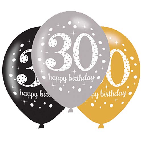 Neu: 6 Luftballons * Sparkling 30 * als Dekoration für den 30. Geburtstag | Deko dreißig Thirty Feier Luftballon Schwarz Gold Silber Ballon Luftballon Happy Birthday von Neu: