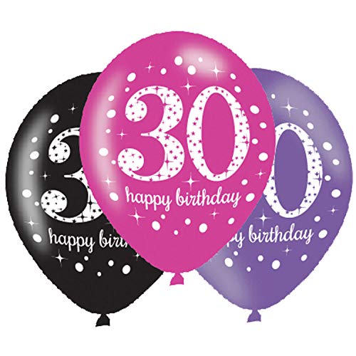 6 Luftballons * SPARKLING PINK 30 * als Dekoration für den 30. Geburtstag | Deko dreißig thirty Feier Luftballon Pink Schwarz Lila Ballon Luftballon Happy Birthday von Neu: