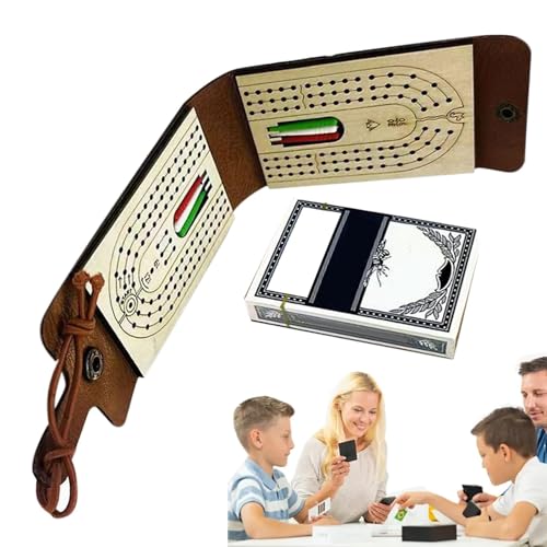 Holz Cribbage Board Set - Classic Card Game, 3 -Track -Scoring -Board | Faux Leder Case, Cribbage Pegs, Standard -Spielkarten | Reisefreundliche Cribbage-Set Für Erwachsene, Familie, Spielabend, Campi von NevPuose