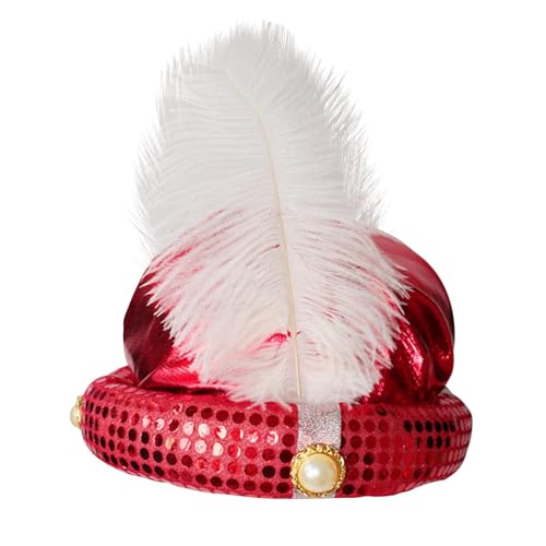 NevPuose Aladdin Kostümhut - Aladdin Sultan Hut, Aladdin Sultan Turban | Aladdin Hut, Kostümhut, Aladdin Hut Männer, Aladdin Adult Turban mit Feder und Pearl Shiny Paillon Design für Rollenspiele von NevPuose