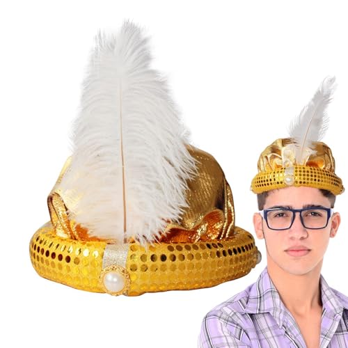 NevPuose Aladdin Kostümhut - Aladdin Sultan Hut, Aladdin Sultan Turban | Aladdin Hut, Kostümhut, Aladdin Hut Männer, Aladdin Adult Turban mit Feder und Pearl Shiny Paillon Design für Rollenspiele von NevPuose