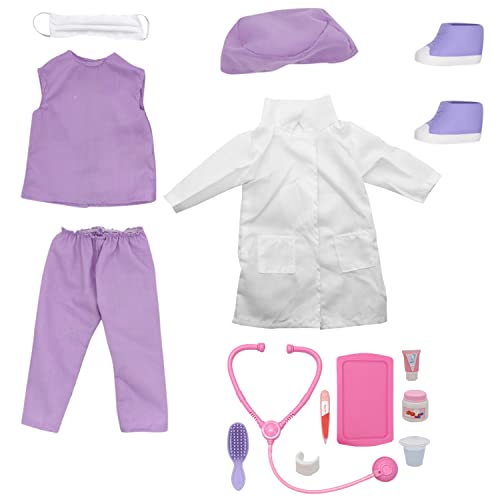 New Adventures Style Girls - 45.7 cm Doctor Dress Up Set - 15-teiliges Outfit & Zubehör Set, Dress Up, Puppenzubehör, Lila Weiß & Rosa von New Adventures