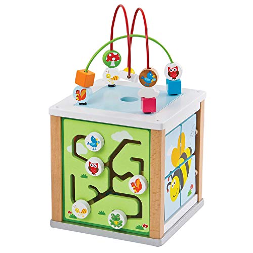 LELIN TOYS Tiere 31611 Lelin Wooden Natur Activity Cube Perlen Draht Labyrinth Kreatives Lernspiel Spielzeug, Multi Color, Maze von New Classic Toys