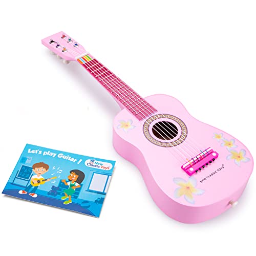 New Classic Toys - 10348 - Musikinstrument - Spielzeug Holzgitarre - Rosa mit Blumen von New Classic Toys