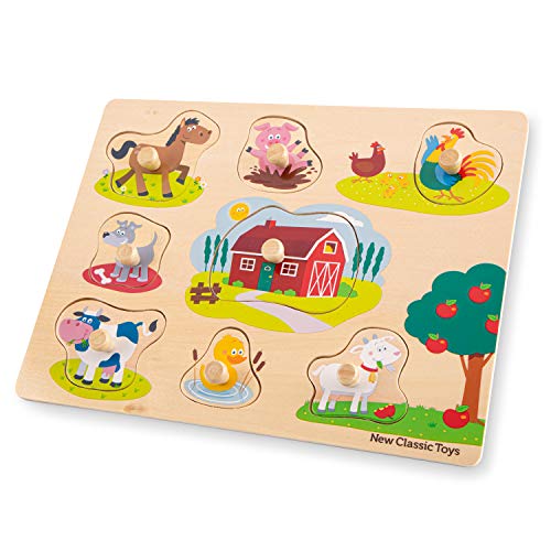 New Classic Toys 10430 Peg Puzzle-Farm-8 Pieces, Mehrfarbig, 300 x 225 x 20mm von New Classic Toys