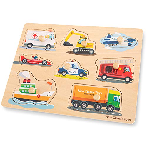 New Classic Toys 10432 Peg Puzzle-Transport-8 Pieces-FSC 100%-Certified Wood, 300 x 225 x 20mm von New Classic Toys